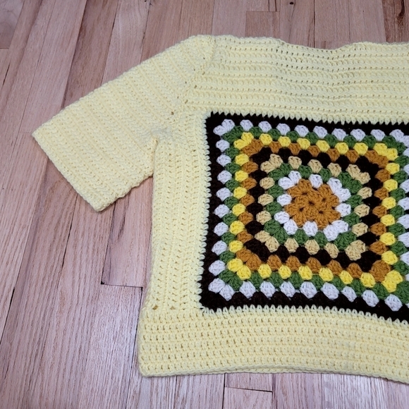 Handmade Granny Square Crocheted Top Yellow Unqiue - Picture 8 of 12